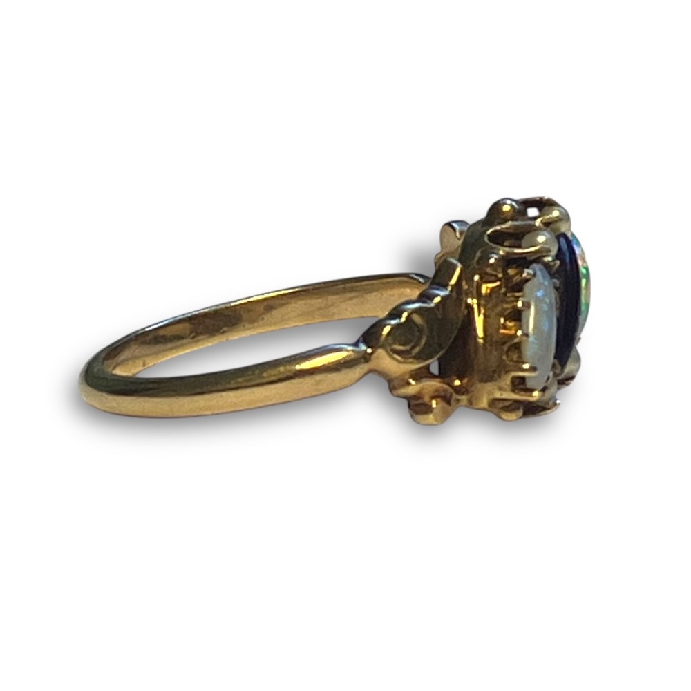 Antique 10k Gold Opal, Garnet & Seed Pearl Cluster Ring | Victorian-Edwardian - Picture 6 of 8